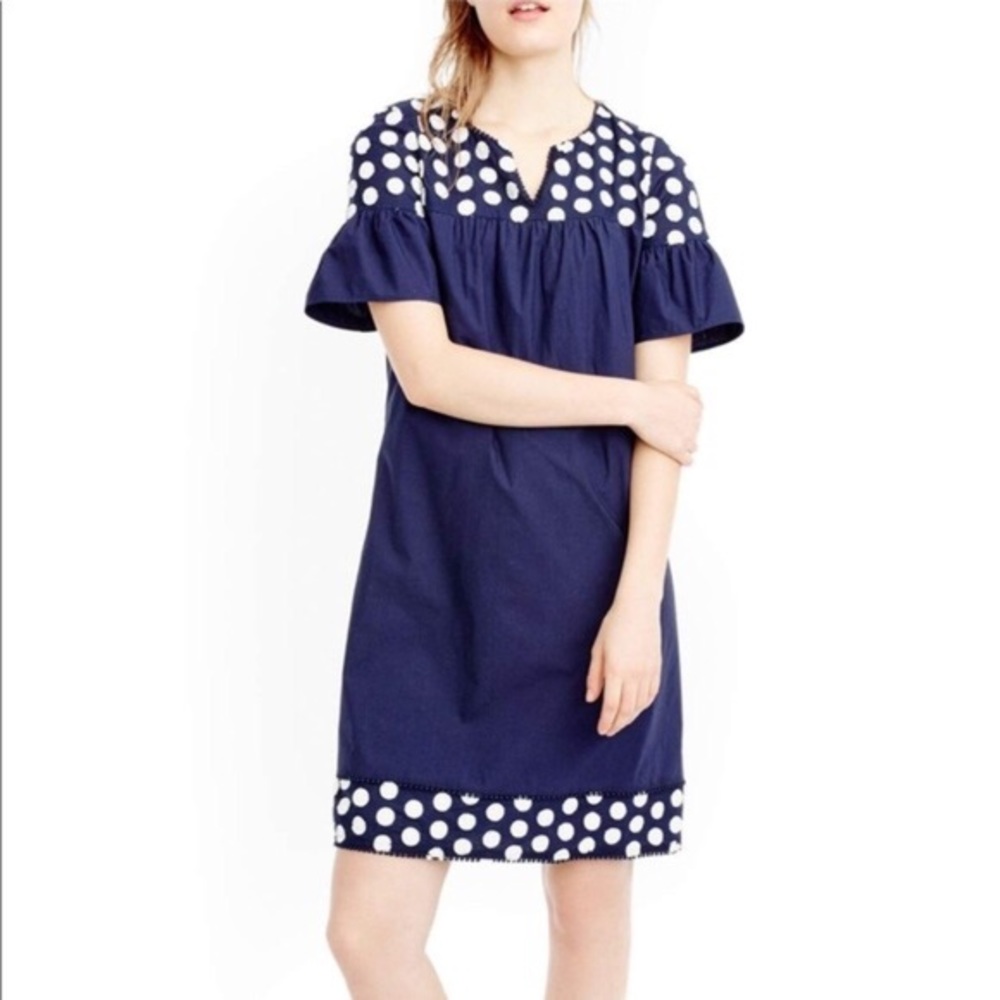 J. Crew Navy and White Polka Dot Mini Dress